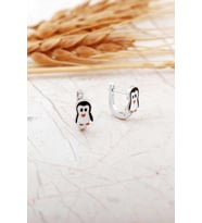 Mineli Penguen Rodyumlu Gümüş Çocuk Küpe 7298