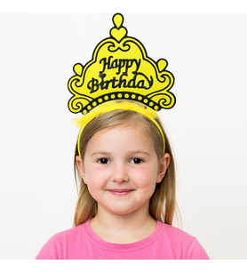 Sarı Happy Birthday Prenses Tacı – Doğum Günü Taç Aksesuarı (5343)
