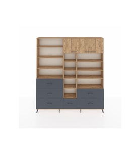 Arges Dolap 17 Raflı 6 Çekmeceli 3 Kapaklı 220x30x243 Çam-Çam/Antrasit