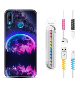 Huawei P20 Lite Mate 10 20 Lite Pro P40 Lite KılıfKablo Koruma Spiral Silikon Star Planet 1652