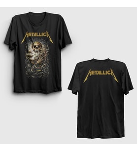 Presmono Unisex Siyah Skull Tutankhamun Metallica Sırt Baskılı T-Shirt 517793tt