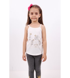 Toontoy Kız Çocuk Kedi Baskılı Atlet (Ekru)