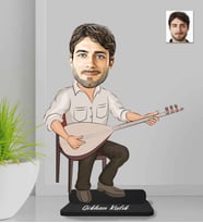 Kişiye Özel Saz Çalan Erkek Ahşap Biblo-1