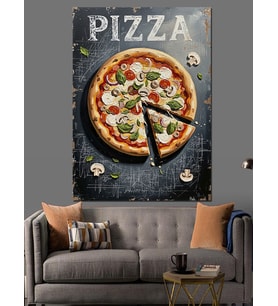 Dilimlenmiş İştah Açıcı Klasik Pizza Dekoratif Kanvas - Mdf Ahşap Tablo