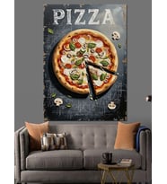 Dilimlenmiş İştah Açıcı Klasik Pizza Dekoratif Kanvas - Mdf Ahşap Tablo