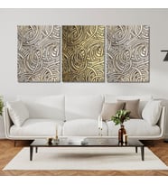 3'lü Kanvas Duvar Tablosu Gold Beyaz Modern Çizgiler