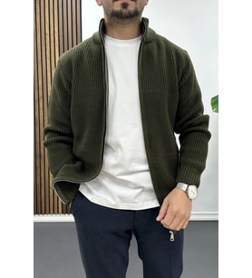 Erkek Slim Fit Fermuarlı Hırka Yeşil Edw434