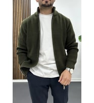 Erkek Slim Fit Fermuarlı Hırka Yeşil Edw434