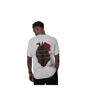 Çift el kalp baskılı oversize T-shirt (Gri)
