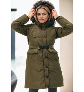 Dewberry Kadın %100 Polyester Kaban Haki Z9774 Katmanlı Kombin, Şehir ve Ofis Stili, Kazak ve Gömlek Kombini