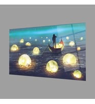 Ay Toplayıcı Renkli Soyut 4mm Dayanıklı Cam Tablo Temperli Cam, Colourful Abstract Glass Wall Decor