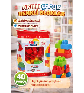 Akıllı Çocuk Renkli Bloklar 40 Parça Eğitici ve Taşınabilir Yapı Oyuncağı