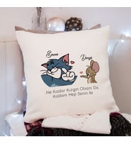 Tom & Jerry ( Kalbim Hep Seninle ) Tasarımlı Yastık Kişiye Özel