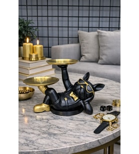 Lüks Bulldog Figürü Luxury Ofis Masaüstü Dekoratif Biblo Tasarım Ofis Masa Aksesuar Büyük Boy M4 (Siyah)