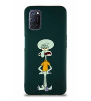 Oppo A52 Soft Premier Kapak Squidward Dokunaç Tasarımlı Silikon Kılıf - Yeşil (Şeffaf)
