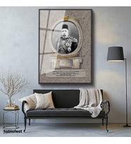 Siyah Renk Metal Çerçeveli Tamperli Cam Tablo Sultan Mehmed Reşad Portresi Osmanlı Tablosu Duvar Dekoru