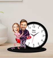 Kişiye Özel Karikatürlü Çift Ahşap Biblo Masa Saati