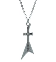 Pentagram Elektro Gitar  Zincir Kolye - Gümüş Kaplama - Erkek Kadın Kolye - Kod:1078