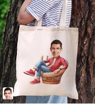BK Gift Kişiye Özel Erkek Karikatürlü Kanvas Bez Plaj Çantası Baskılı Omuz Çantası-1, Alışveriş Çantası, Arkadaşa Hediye