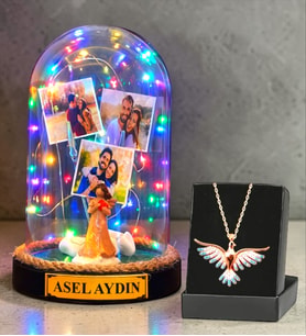 Sizlere Özel Renkli Led Işıklı Fanus ve Renkli Zümrüdü Anka Kuşu Kolye (Model 10)