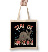 Cute & Funny Seal Of Approval Baby Seal Pun Bez Çanta Uzun Saplı