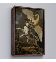 Çerçeveli Abraham Hondius - Kuşa Saldıran Köpek Tablo - Dog fighting a heron (Kahverengi)