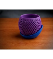 3D Baskı Küre Saksı - Kafes Dokulu İki Parçalı Dekoratif Saksı - Mor-Mavi