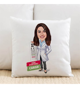 Kişiye Özel Karikatürlü Kadın Göz Doktoru Yastık