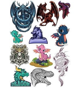 Ejderha Dragon Sticker -6 13 Parça Telefon, Tablet, Defter, Laptop Sticker