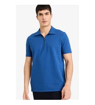 Defacto Fermuarlı Yaka Kısa Kollu indigo Erkek Polo Yaka T-shirt F9868AX/IN272