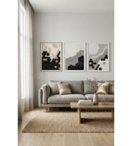 Modern Geometrik Hexagon Desenli 3’lü Ahşap Çerçeveli Tablo Seti
