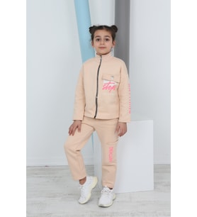 Toontoy Kız Çocuk Baskılı Eşofman Takımı (Bej)