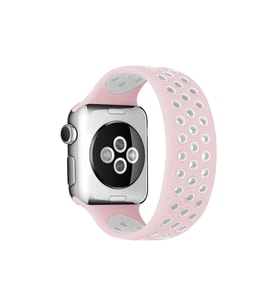 Apple Watch 42mm Ayarlı Delikli Silikon Kordon - Pembe-Beyaz
