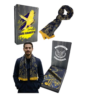 Fenerbahçe Saadettin Saran Desenli Kaşkol UV Kutu Hediyeli (Sarı-Lacivert)