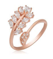 Gümüş Rose Ayarlanabilir Beyaz Taşlı Yaprak Kadın Yüzük