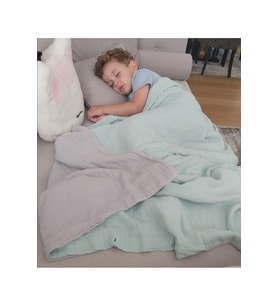 %100 Pamuk Müslin 100×150 Bebek Battaniye Yastık Takımı yeşil&gri çift tara