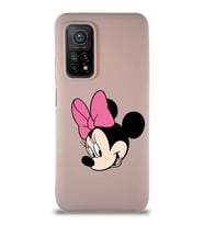 Xiaomi Mi 10T Pro Soft Premier Kapak Minnie Mouse-B Tasarımlı Silikon Kılıf - Pudra (Şeffaf)