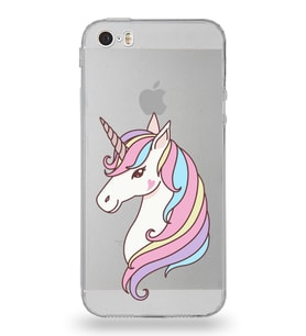 Apple iPhone 5SE Uyumlu Kamera Korumalı Tıpalı Kapak Unicorn Tasarımlı Silikon Şeffaf Kılıf