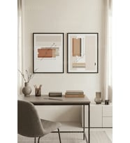 Minimalist Ofis Soyut Geometrik Detaylı 2’li Ahşap Çerçeveli Tablo Seti