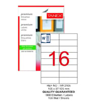 Bilgisayar Etiketi Tw-2105 105x37,125 mm 100 Lü Lazer Etiket 1 Paket Tanex Davetiye Kargo Koli Kutu Etiketi (Beyaz)