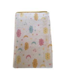 %100 Organik Pamuk Müslin Bebek Battaniyesi Ebat 80 X 90 Bulut Desen (Sarı)