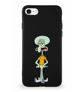 Apple iPhone SE 2020 Soft Premier Kapak Squidward Dokunaç Tasarımlı Silikon Kılıf - Siyah (Şeffaf)