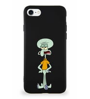Apple iPhone SE 2020 Soft Premier Kapak Squidward Dokunaç Tasarımlı Silikon Kılıf - Siyah (Şeffaf)