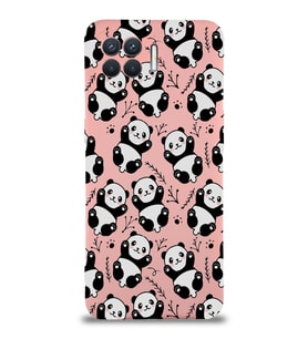 Oppo Reno 4 Lite Uyumlu Lansman Kılıf Panda Tasarımlı İçi Kadife Kapak-Pembe (Şeffaf)