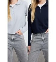 Fermuarlı Yaka Düşük Kol 2Li Paket Selanik Normal Kalıp Fermuarlı Yaka Örme Sweatshirt