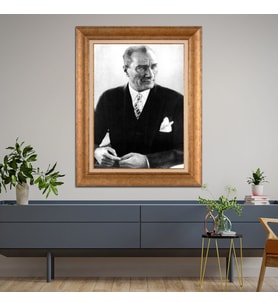 Altın Varaklı Çerçeveli Paspartulu Atatürk Tablo z4631 (Gold)