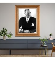 Altın Varaklı Çerçeveli Paspartulu Atatürk Tablo z4631 (Gold)