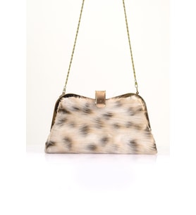 Markano Bej Suni Kürk Zincirli El ve Omuz Clutch Portföy Çanta