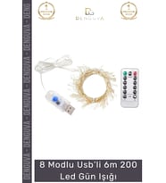 #LedIşık Dekoratif Aydınlatma USB Bağlantılı Kumandalı 8 Modlu Esnek Bakır Tel 6m 200 Led Gün Işığı
