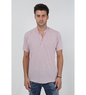 Erkek Hakim Yaka Yarım Patlı Ekoseli Kısa Kollu Slim Fit Gömlek 21Y-4300602-01 Kırmızı